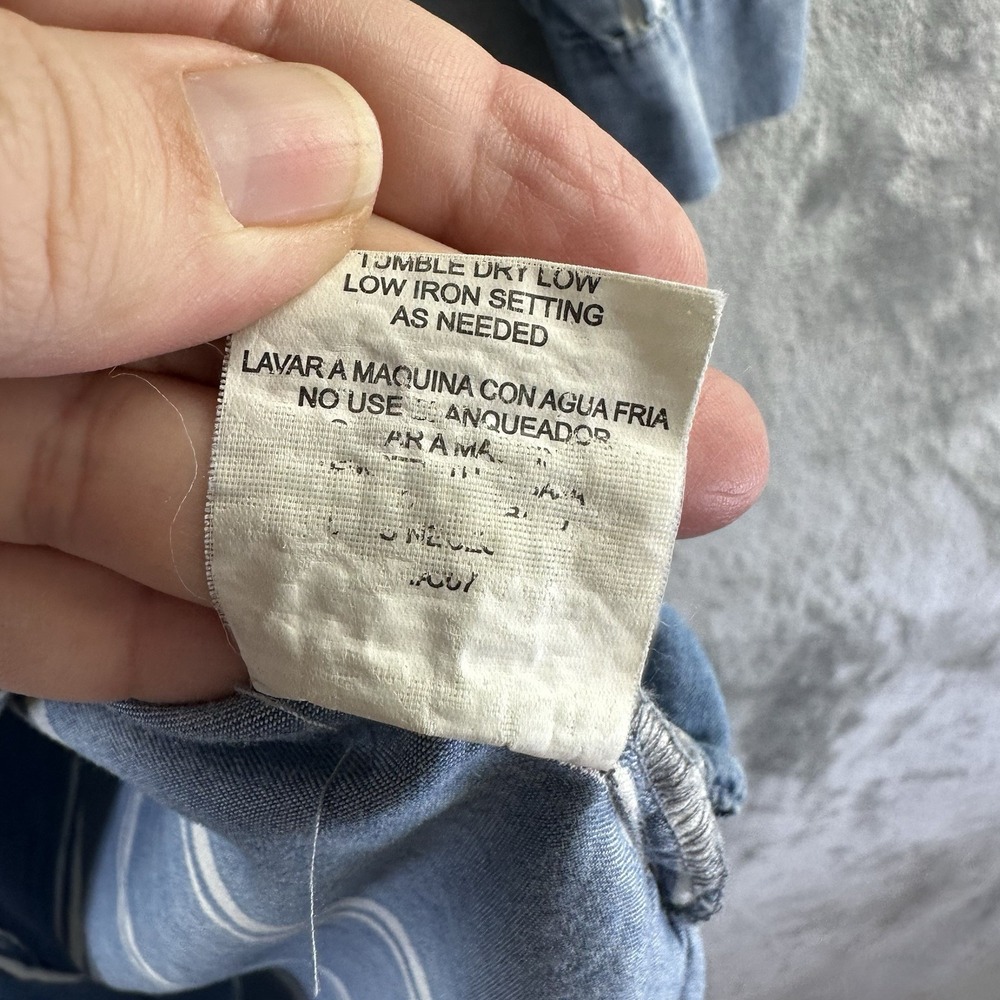 AUW Shirt Dress Women's 10 Blue Striped Chambray Tie Waist Hi Lo Hem - Picture 4 of 10